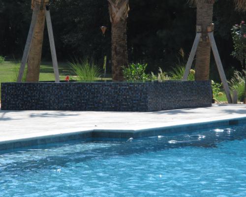 Valdosta custom pool design with luxury stone deck and blue water.