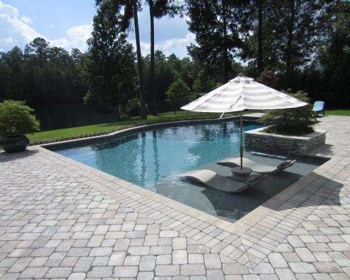 Cairo swimming pool construction with smooth curves and stone coping.